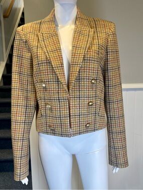 L'AGENCE Women's Houndstooth Blazer - Brown and Tan